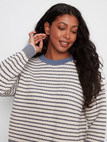 Crew neckline sweater with striped pattern and cozy feel by Charlie B.