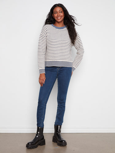 Striped ribbed knit sweater in a relaxed fit for casual elegance by Charlie B.