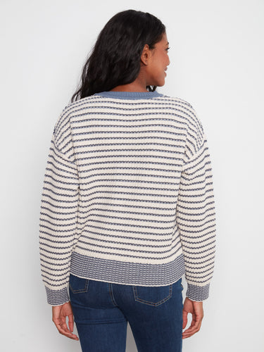 Drop shoulder design enhances the laid-back vibe of this striped sweater by Charlie B.