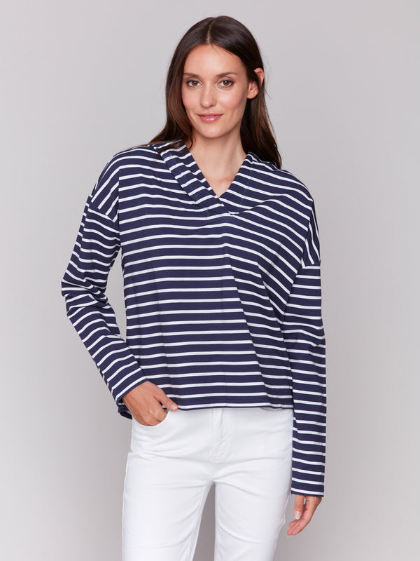 Navy and white stripes create a chic look by Charlie B.