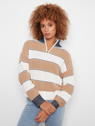 Striped sweater with ribbed knit texture and contrasting cuffs, perfect for a relaxed fit by Charlie B.