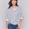 Linen blend shirt with roll-up sleeves and button tab by Charlie B.