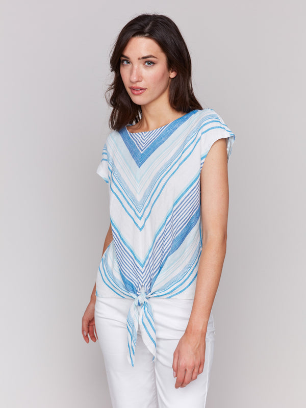 Blouse with a boatneck design and coastal stripes by Charlie B.
