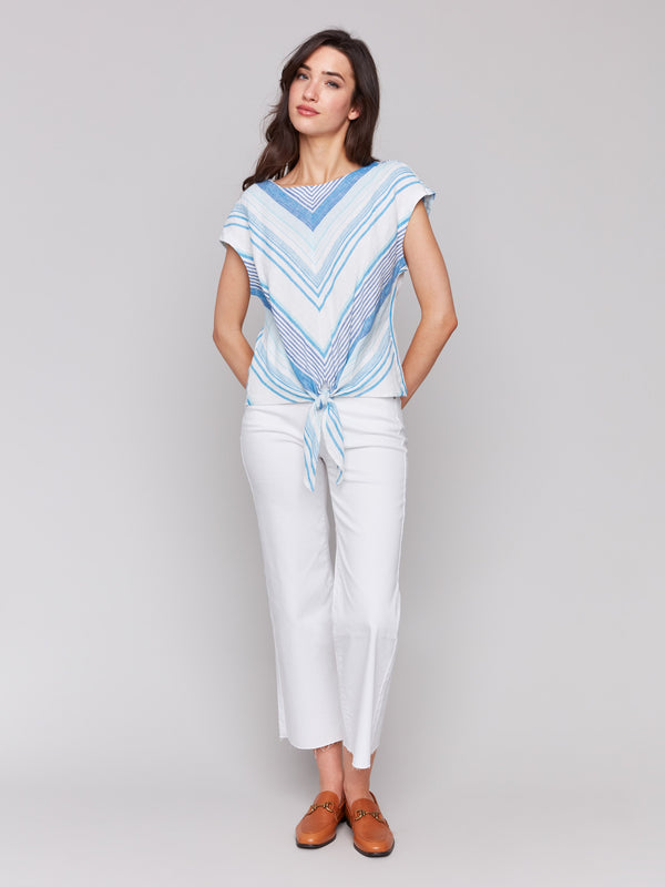 Striped blouse featuring cap sleeves and elegant style by Charlie B.