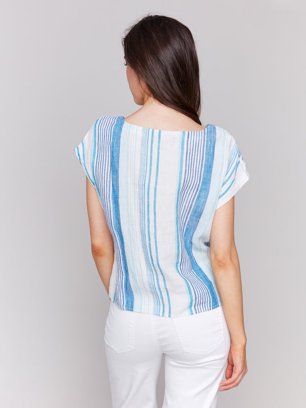 Stylish blouse with tie-front detail in a striped pattern by Charlie B.
