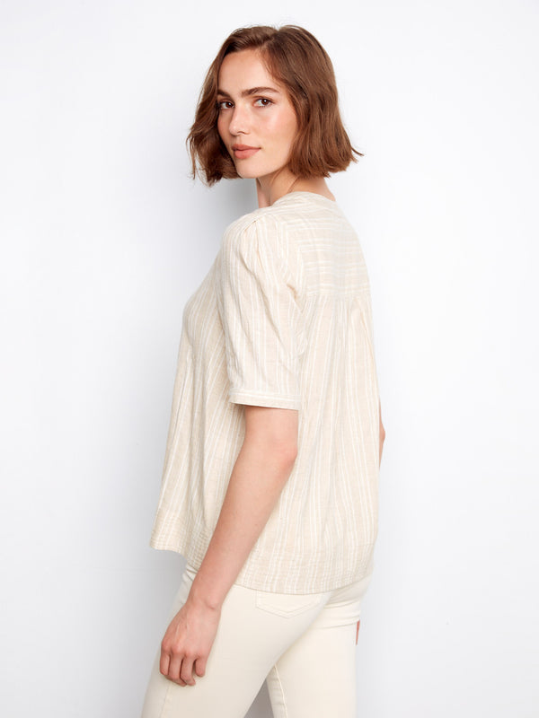 Striped Short Sleeve Blouse - Fog