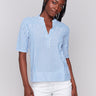 Yarn dye fabric blouse with short sleeves by Charlie B.