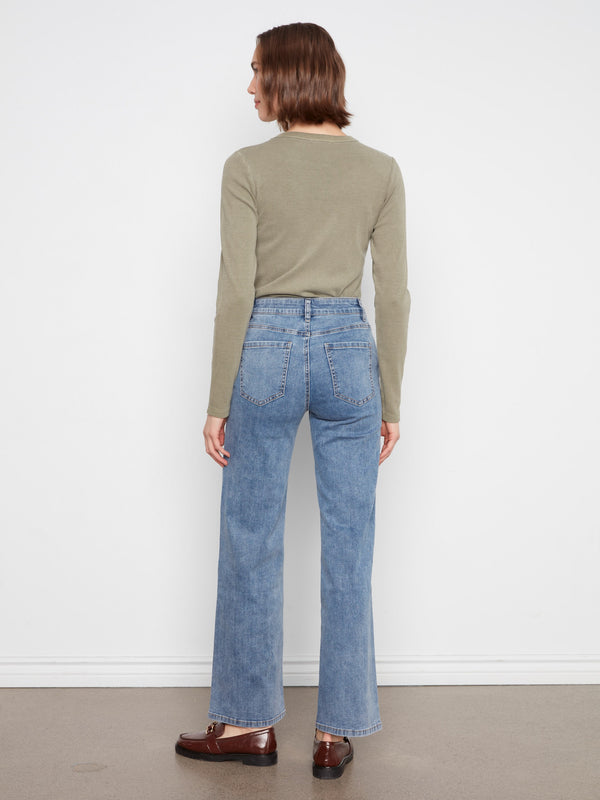 Studded Wide Leg Jeans - Medium Blue