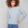 Heather grey sweater featuring dolman sleeves and a stylish front seam detail by Charlie B.