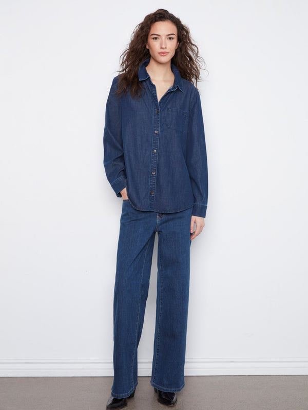 Tencel Button-Front Shirt - Indigo