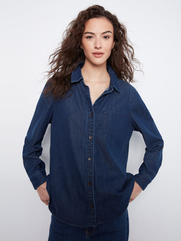 Tencel Button-Front Shirt - Indigo