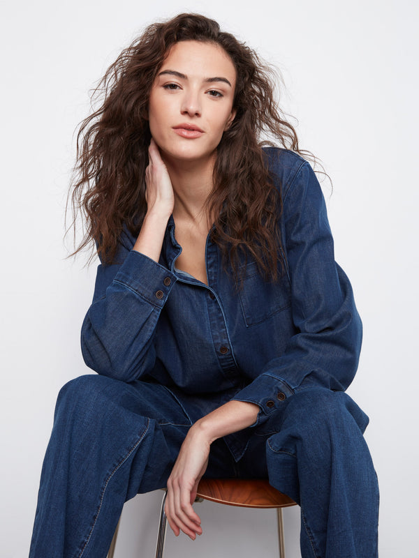 Tencel Button-Front Shirt - Indigo