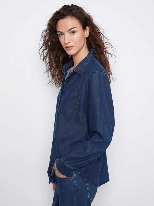Tencel Button-Front Shirt - Indigo