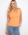 Orange top with a ribbed texture, offering a semi-fitted silhouette for a flattering look. Perfect for everyday wear by Charlie B.