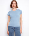 Blue semi-fitted top with ribbed texture, offering a chic and modern look. Perfect for casual outings or layering. By Charlie B.