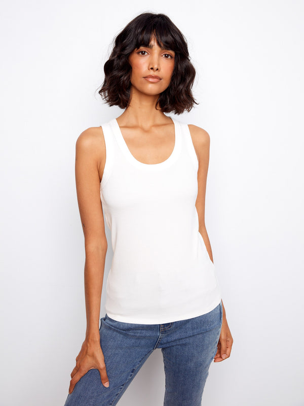 Elegant white tank top with a stylish ribbed texture by Charlie B.