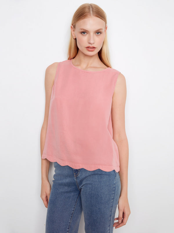 Tencel Sleeveless Scalloped Top - Carnation