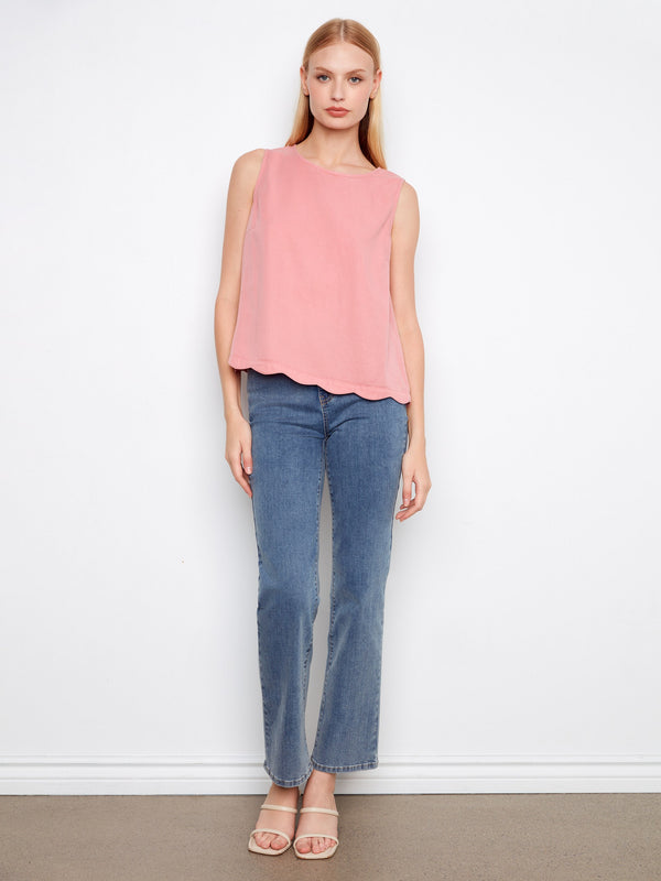 Tencel Sleeveless Scalloped Top - Carnation