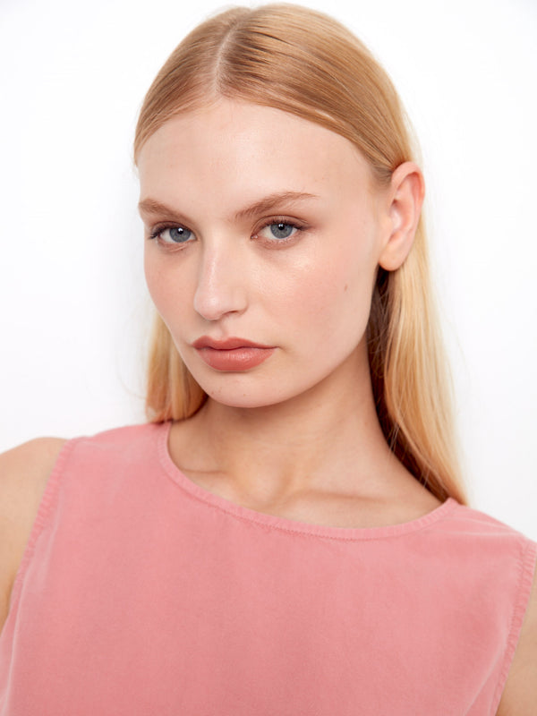 Tencel Sleeveless Scalloped Top - Carnation