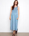 Blue Tencel maxi dress with a scoop neckline, featuring convenient side pockets for added style by Charlie B.
