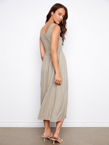Charlie B Tencel Sleeveless Smocked Maxi Dress Sage / L