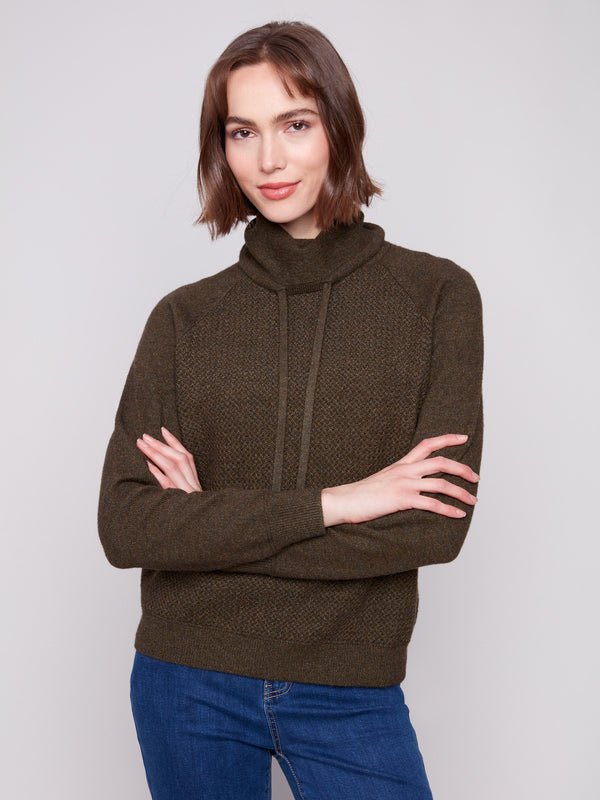 Chic heathered design with subtle texture makes this cowl neck sweater a wardrobe staple by Charlie B.