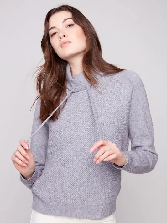 Textured Cowl Neck Knit Sweater - Heather Grey