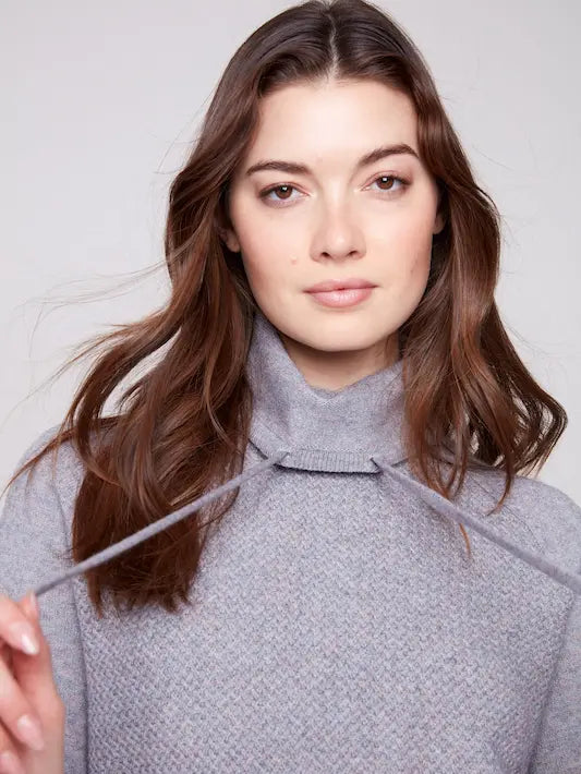 Textured Cowl Neck Knit Sweater - Heather Grey
