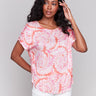 Pink and orange dolman top with a round neckline by Charlie B.