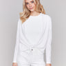 White bolero featuring a shawl neckline by Charlie B.