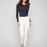 Chic skinny fit pants in a stretch twill material, designed for a sleek silhouette with two back patch pockets by Charlie B.