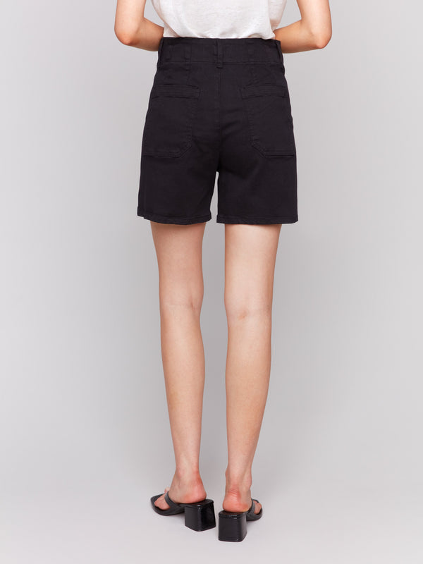 Stylish black twill shorts with regular rise and belt loops by Charlie B.