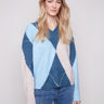 Heather Denim argyle sweater with jacquard knit, offering a stylish and cozy feel by Charlie B.
