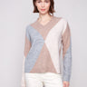 Heather Sesame sweater with jacquard style and argyle pattern, showcasing a cozy V-neck design by Charlie B.