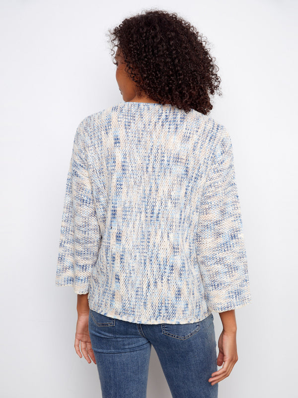 Chic mist-toned sweater with comfortable 3/4 sleeves, ideal for layering in cooler weather by Charlie B.