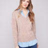 Oat flecks sweater featuring long sleeves and a poplin shirt collar for a chic layered look by Charlie B.