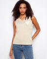 Gold sweater cami featuring a stylish V-neck and heart detail, perfect for layering by Charlie B.