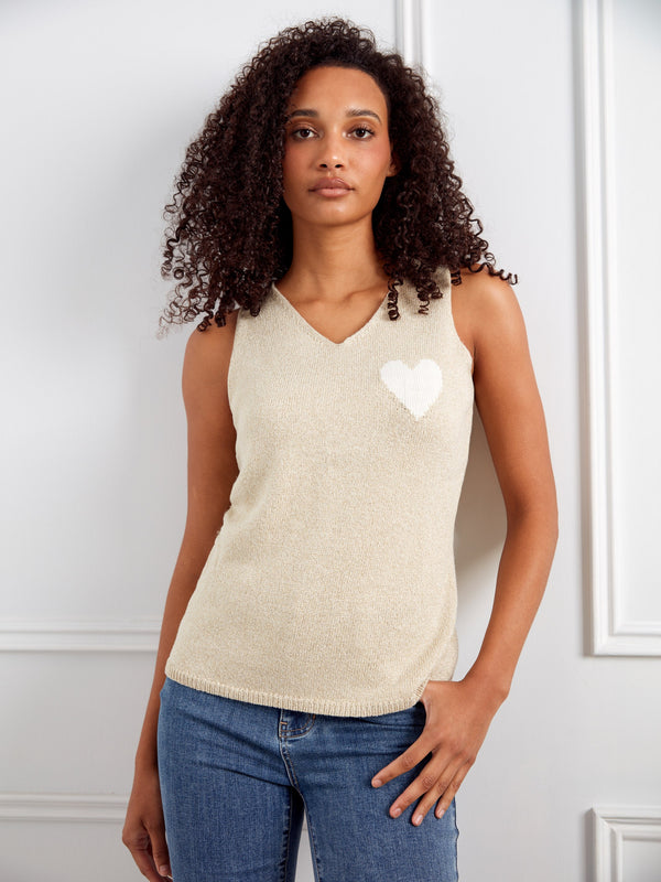 V-Neck Knit Cami With Heart - Gold
