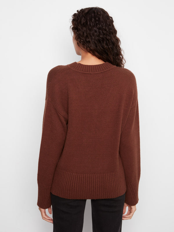 V-Neck Knit Sweater - Heather Brown