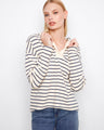 Striped navy and white hoodie featuring a stylish high-low hem by Charlie B.