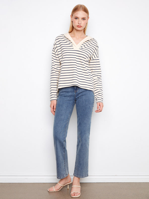 Casual striped hoodie with comfortable drop shoulders by Charlie B.