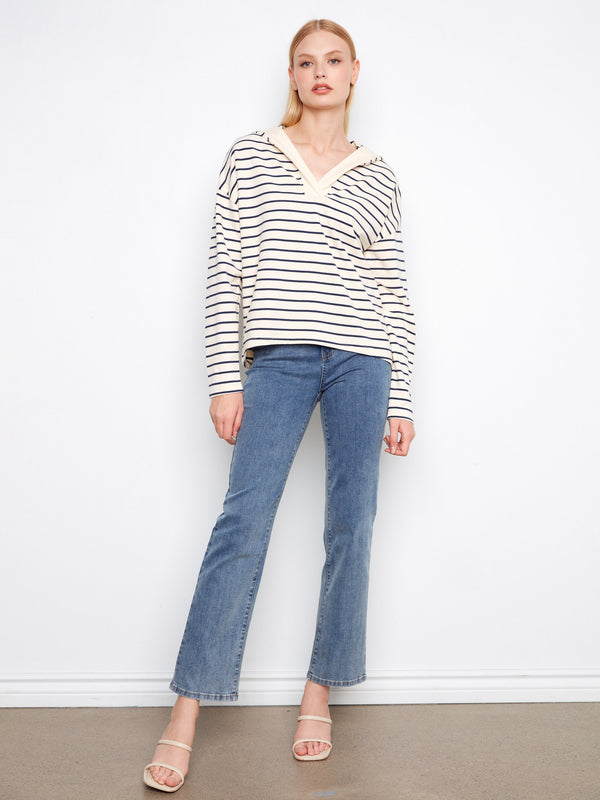 Relaxed fit striped hoodie with a fashionable V-neckline by Charlie B.