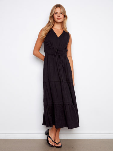 The tiered design of this dress adds a playful touch to its flowing silhouette by Charlie B.