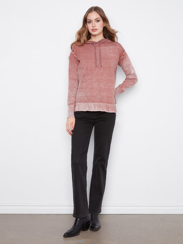 Vintage Effect Cotton Hoodie Sweater - Rosewood