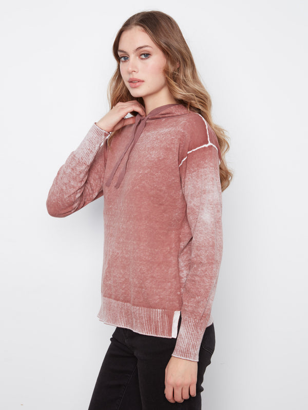 Vintage Effect Cotton Hoodie Sweater - Rosewood