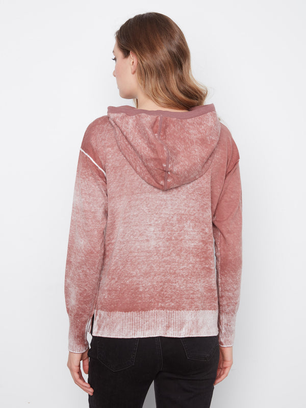 Vintage Effect Cotton Hoodie Sweater - Rosewood