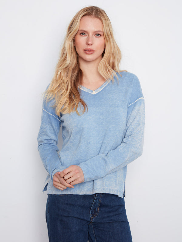 Vintage Effect V-Neck Sweater - Storm