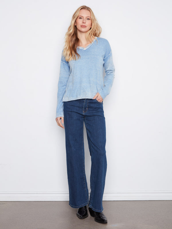 Vintage Effect V-Neck Sweater - Storm