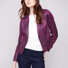 Berry faux leather jacket featuring a chic hook-and-eye closure by Charlie B.