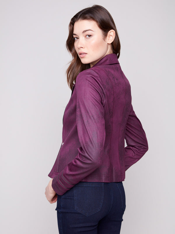 Vintage Faux Leather Jacket - Berry